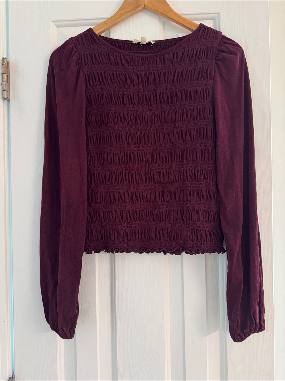 Madewell Plum Smocked Long-Sleeve Top, Small